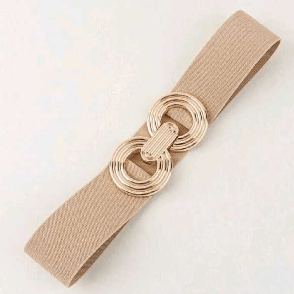 Ladies Double Circle Khaki Stretch Belt (33.5 Inches)